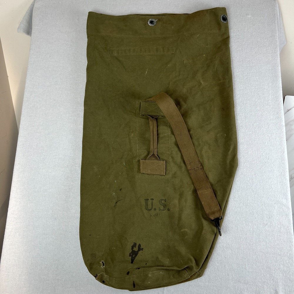 VTG WW2 Era U.S. Army Olive Drab Canvas Duffel Bag w/ Strap ~22"x40"
